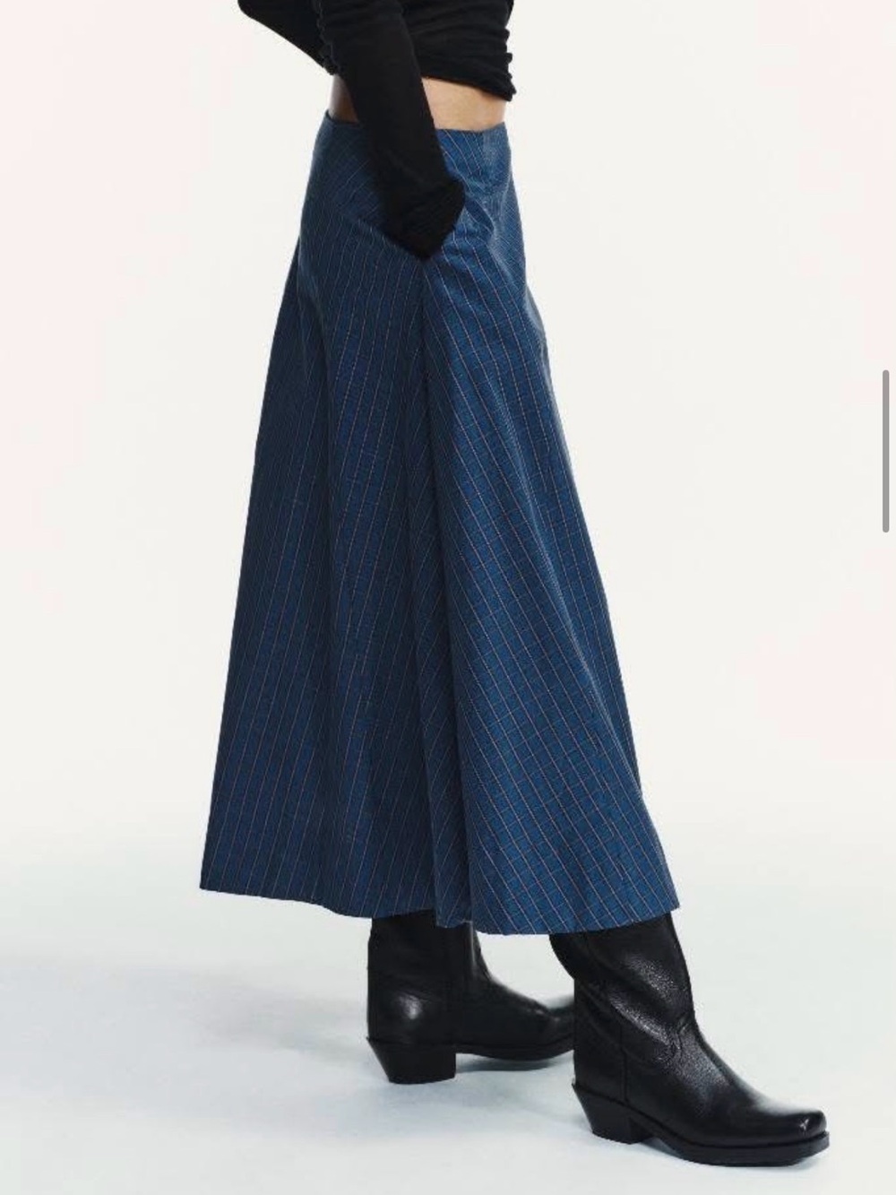 ZARA Blue Plaid A-Line Midi Skirt size XS - Picture 4 of 4